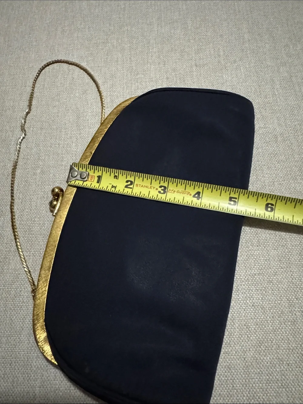 MM Peau De Faille Vintage Clutch/Strap-Bag-Navy/GoldTone Metal- Kisslock